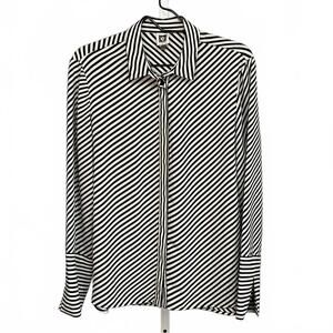 Anne Klein Vintage Black and White Striped Button-Up Blouse. L
